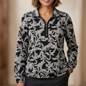 Soft Surroundings NEW Winona Pullover Womens XS Gray & Black Neutral Scroll NWT